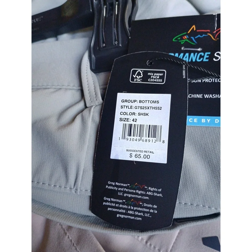 NWT Greg Norman Shorts Mens 42 Gray Performance Stretch Golf UPF Sun Protection